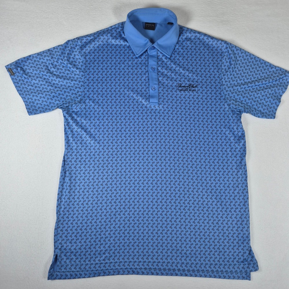Dunning Golf Mens Blue Ocean Club Paradise Island Geometric Polo Shirt Size M